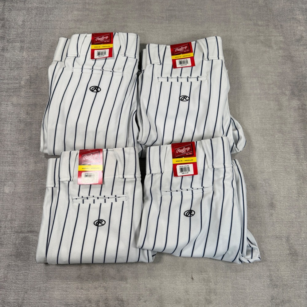 Rawlings Baseball Pants Mens Medium White Pinstripe Athletic NWT Set of 4